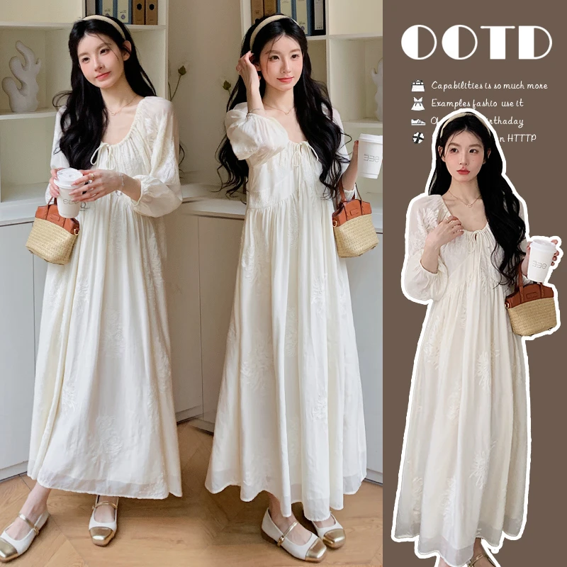 孕妇装2025新款爆款洋气新款韩版宽松刺绣气质孕妇连衣裙时尚长裙