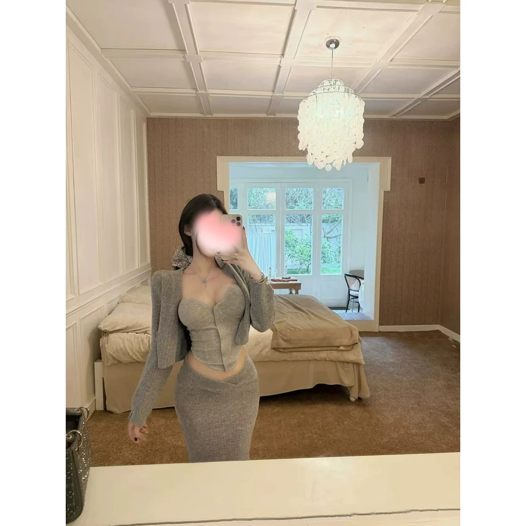 【富江千金】大美女巨好看针织毛衫外套长裙三件套套装