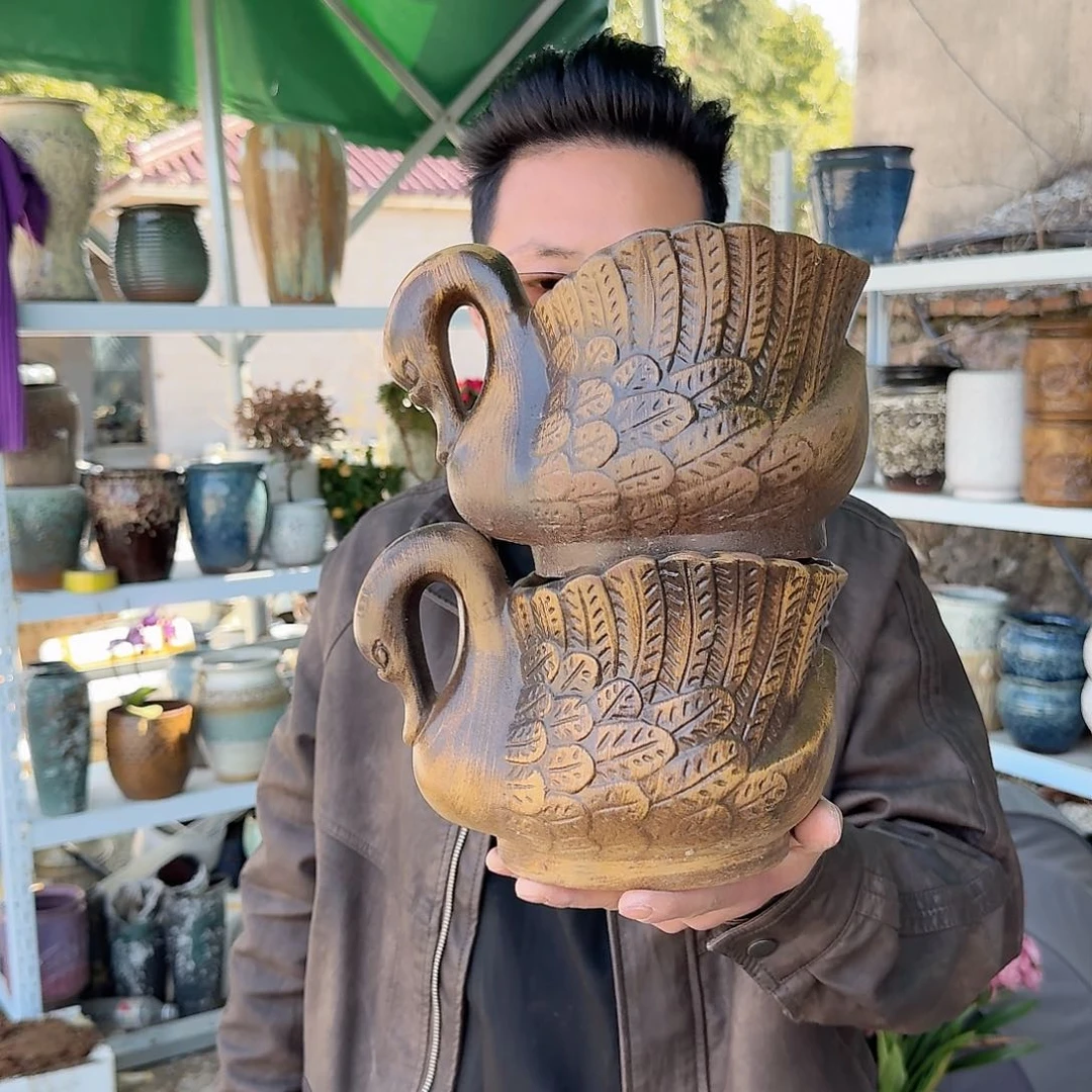 紫砂花盆鹅柴烧两个两个