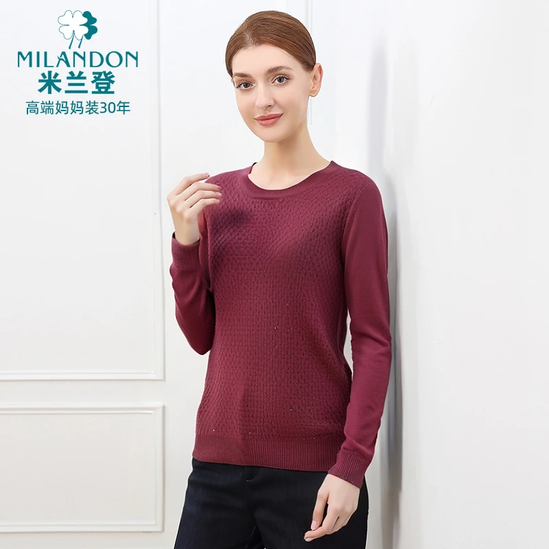 MILANDON/米兰登秋季时尚圆领女士长袖针织衫保暖打底1L4W1015-1