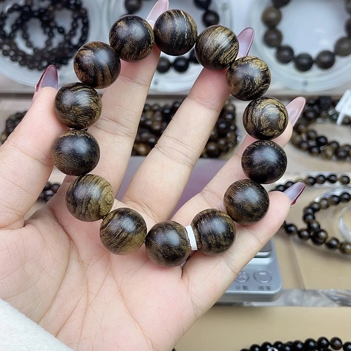 沉香手串老*井越南芽庄白奇玉化留疤嘤子虎斑