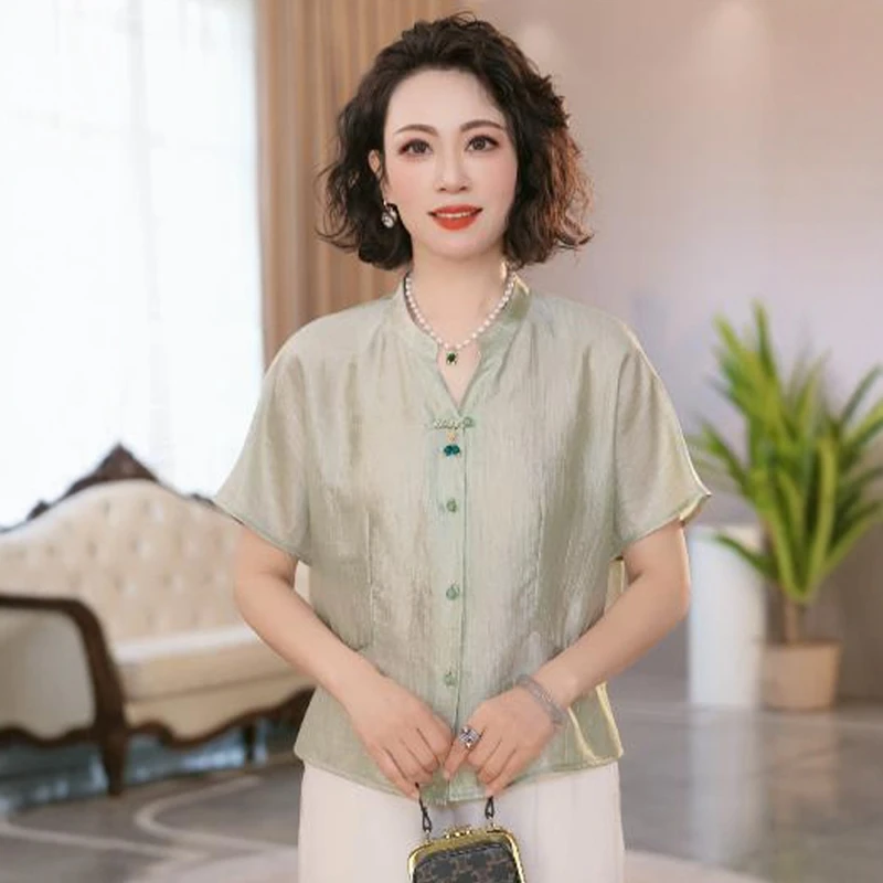 气质妈妈装夏装新款短袖小衫夏季时尚中老年大码洋气百搭上衣套装