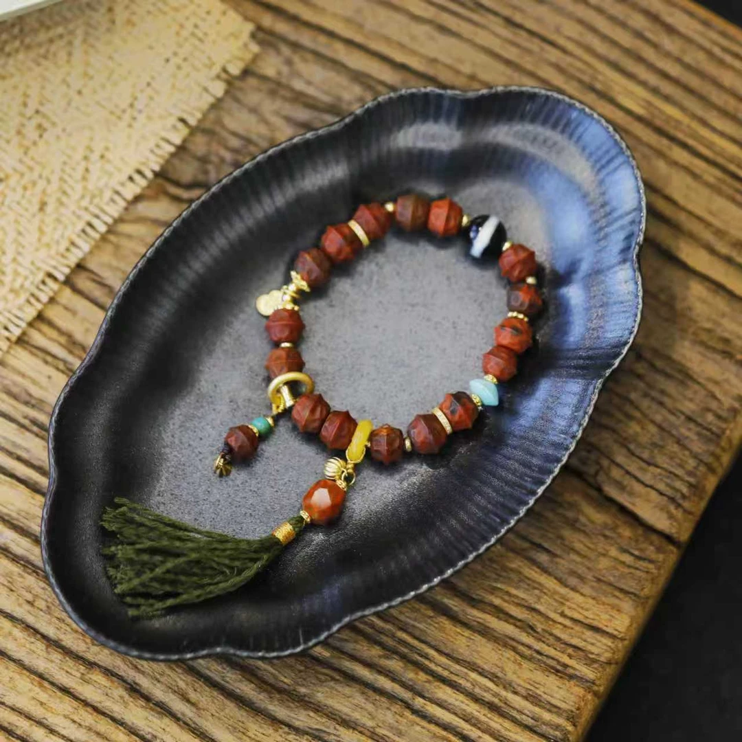 麦麦【南椒】天然铁皮包浆南红百香籽+松+925 手串 药师 多样性发一