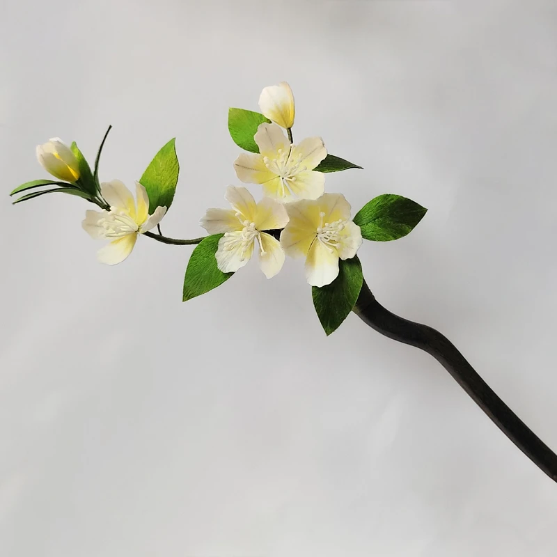 绒艺新品【梨影清霜】发簪