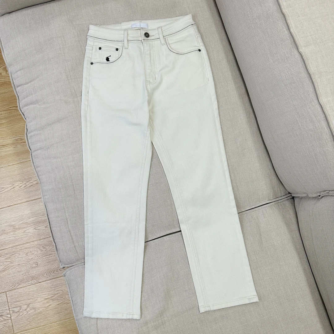 高腰直筒百搭撞色线刺绣百搭休闲烟管裤牛仔裤MA5KZDZ0263