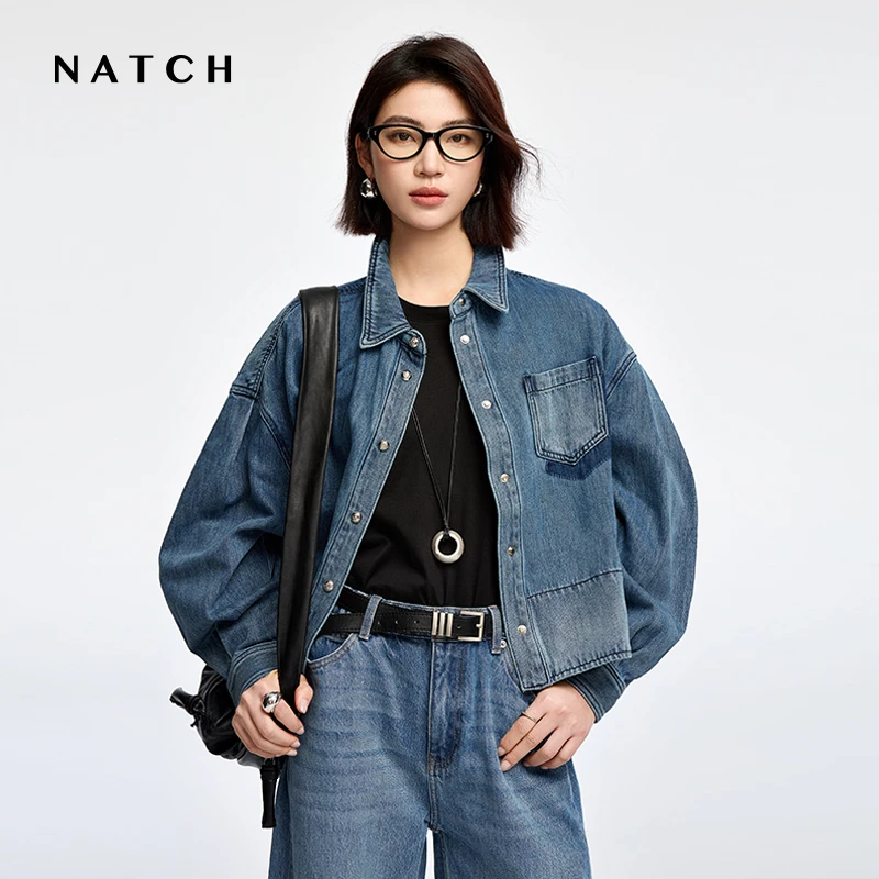 NATCH/南枳单口袋牛仔外套女短款2025新款秋季设计感上衣弧形衣袖
