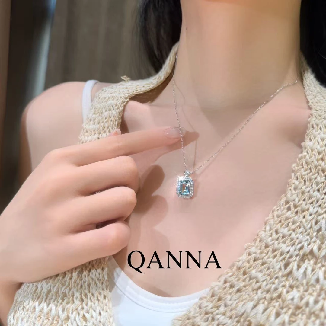 QANNA【蓝色香水瓶】【设计款】轻奢网红名媛风钻石锁骨链项链AF