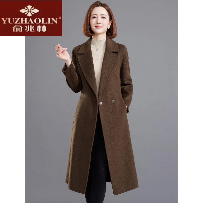 俞兆林赫本风双面零大衣女中长款2025秋冬新款修身显