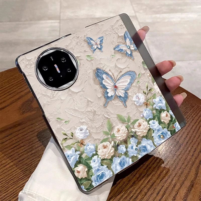适用华为matex5x6折叠手机壳翻盖式全包油画风蝴蝶时尚网红女新款