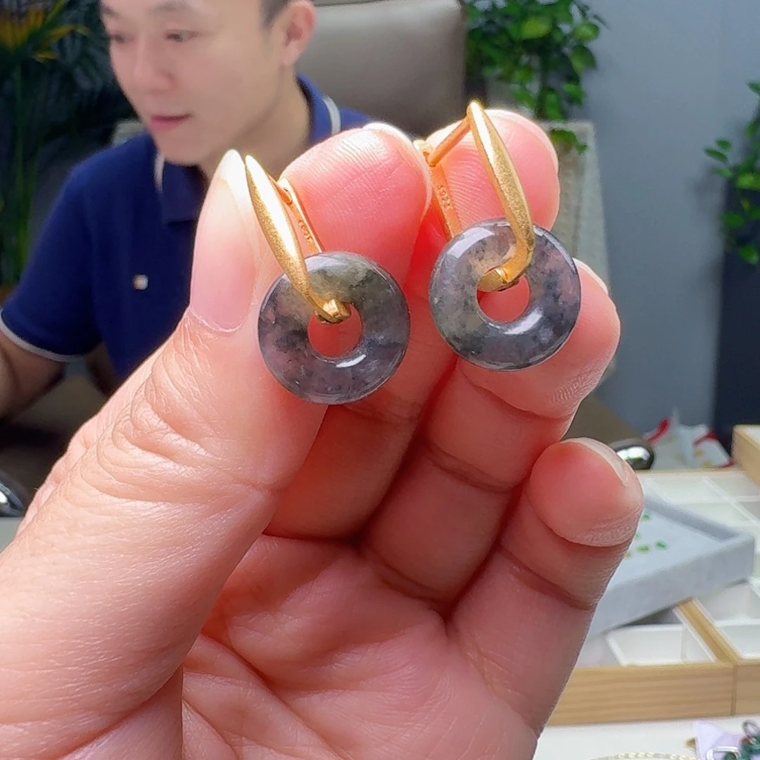 翡翠银S925镶嵌耳饰天然