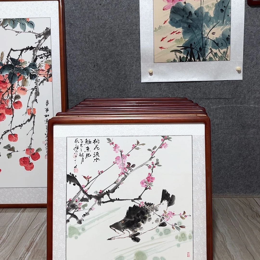 国画书画作品带框63×63