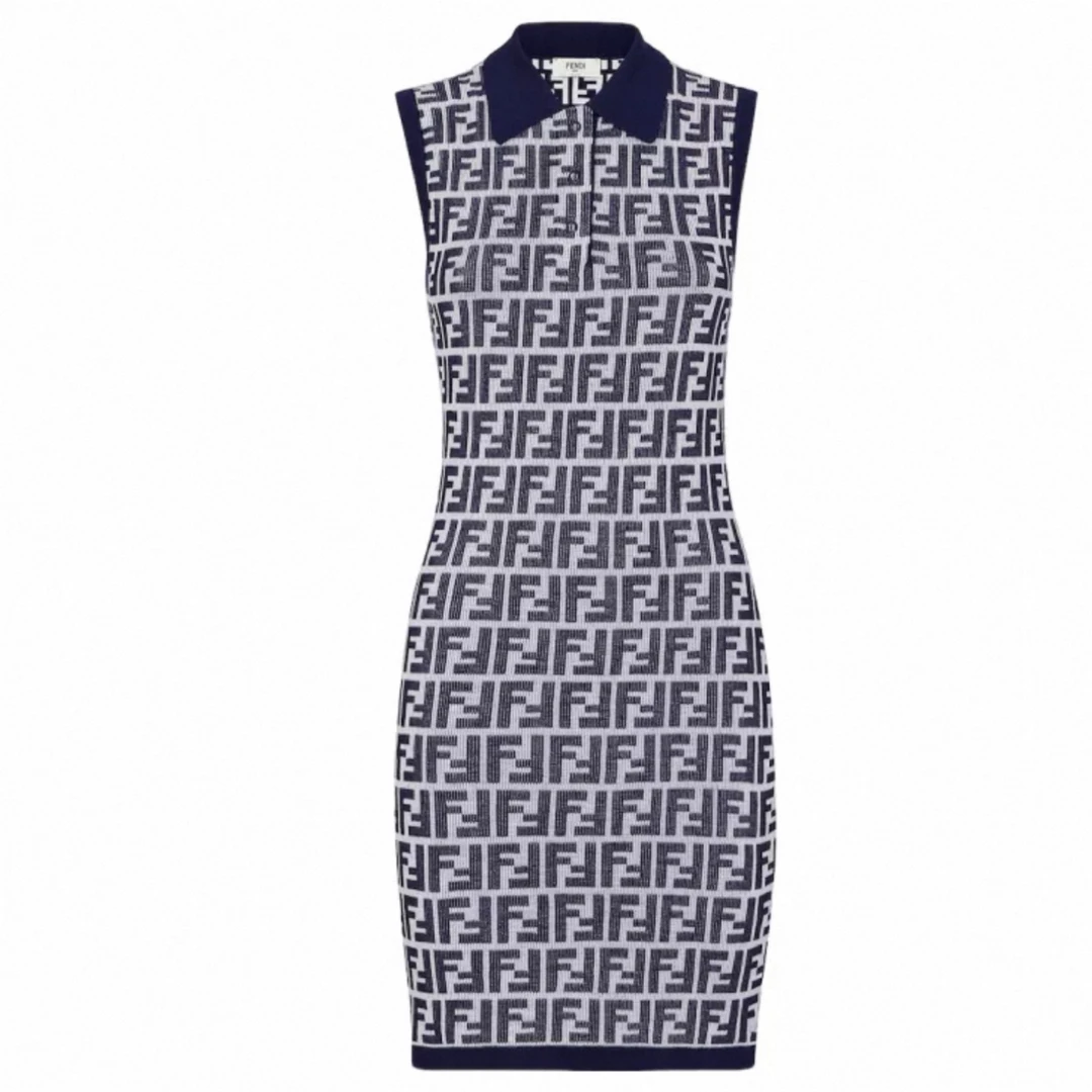 南油高品质经典老花小香风气质针织连衣裙无袖时尚修身显瘦裙子