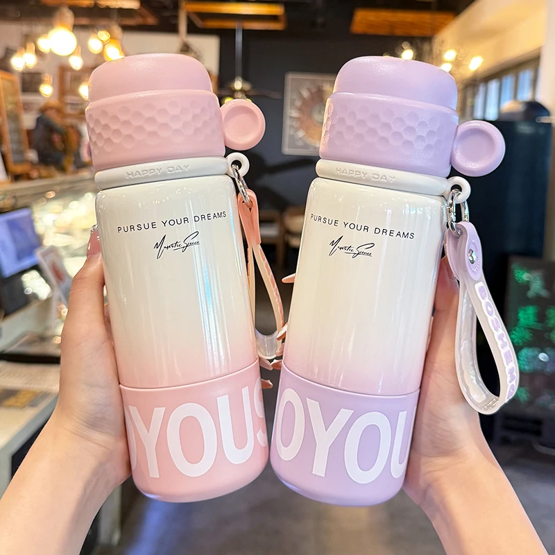 保温杯女生2025新款高颜值大容量吸管饮水杯学生儿童上学专用杯子