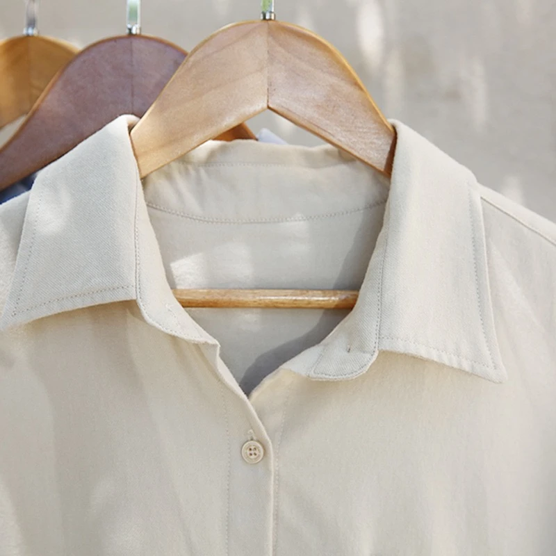 100%棉老钱风衬衫慵懒风中长款百搭外套上衣 2585