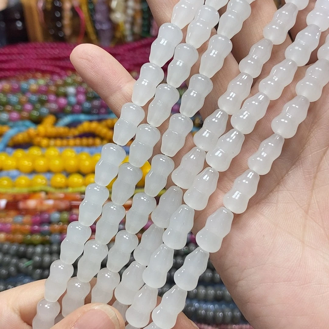 玛瑙/玉髓未镶嵌珠宝半成品白玉葫芦一条卡8*12mm