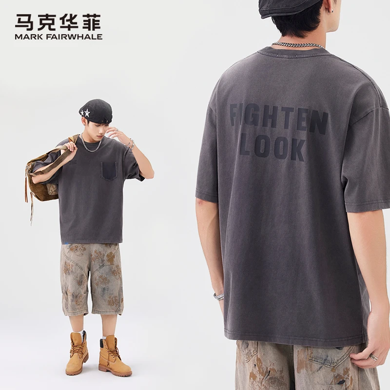 马克华菲美式重磅纯棉短袖t恤男士夏季潮牌休闲印花宽松短袖上衣
