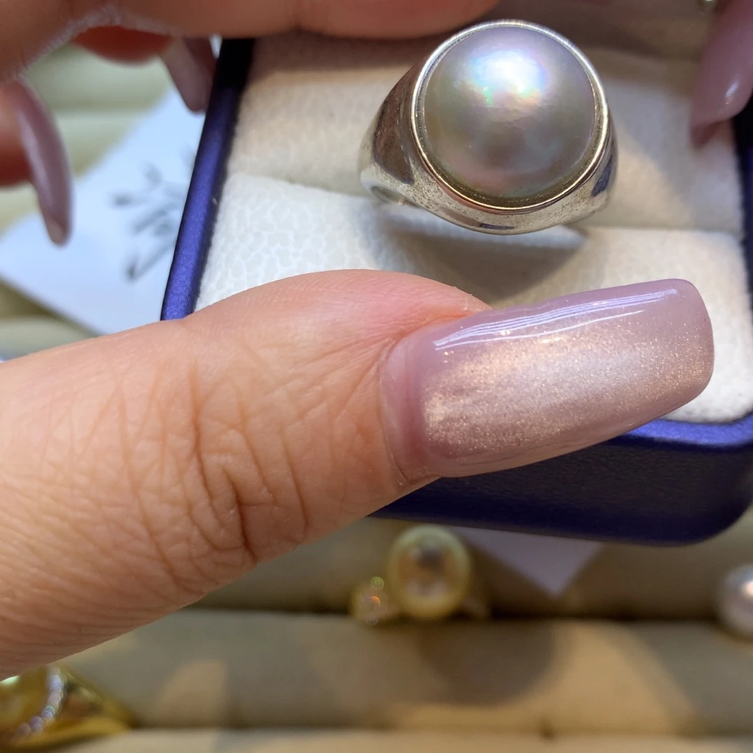 银S925镶嵌戒指拼合珍珠（马贝珠）