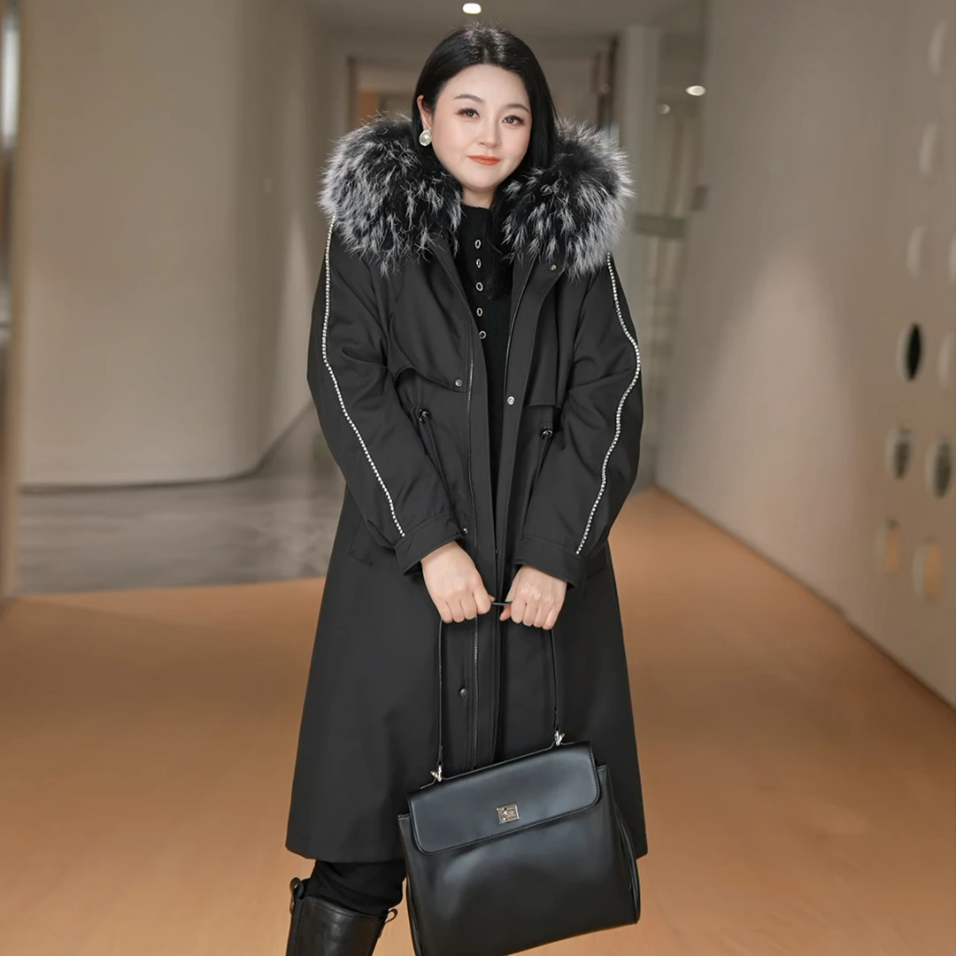 【兔毛内胆+貉子毛】MsShe大码女装2025新冬装皮草派克服J~B2511018