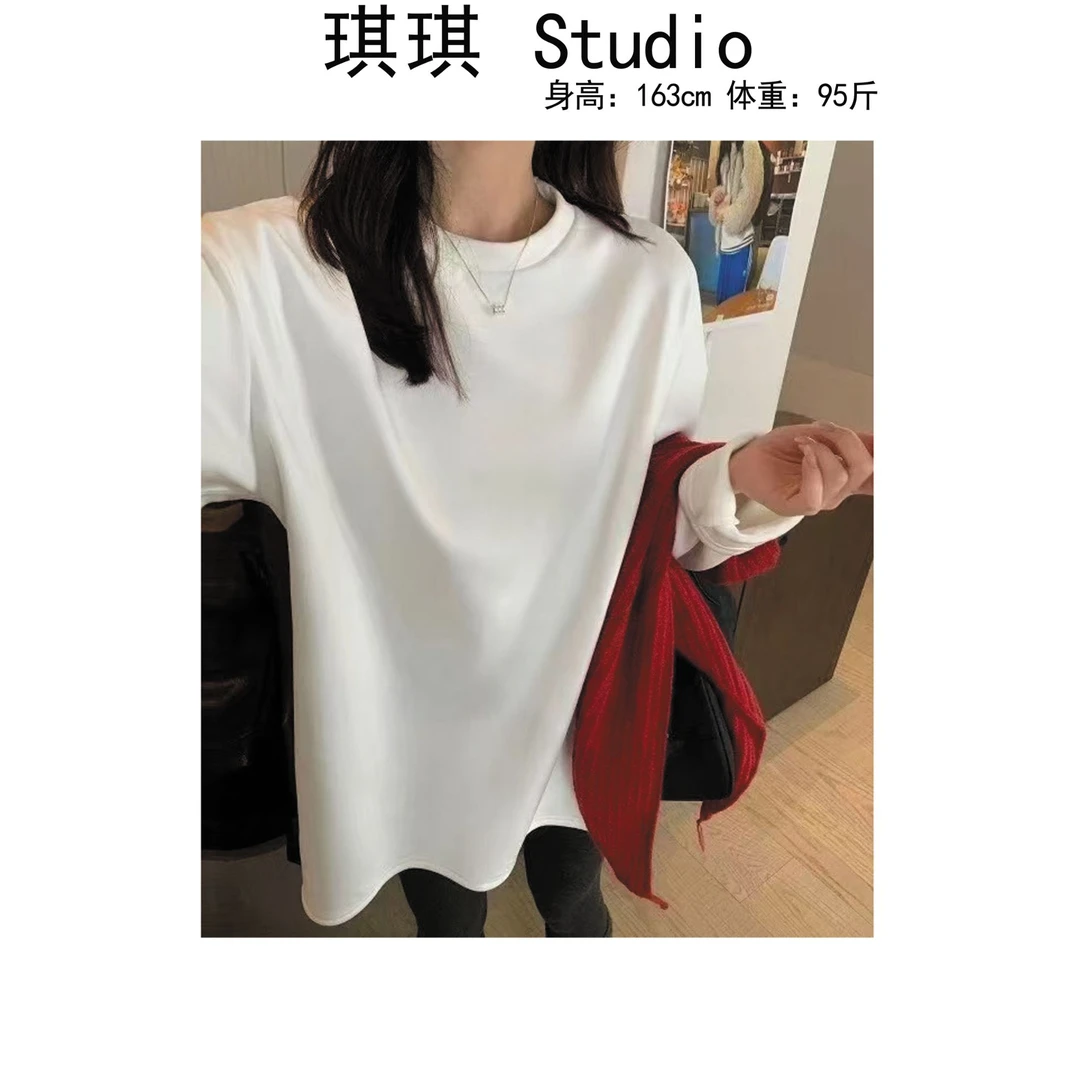 《琪琪家》冬季新款加绒加厚宽松基础简约两边开叉打底上衣0028-M