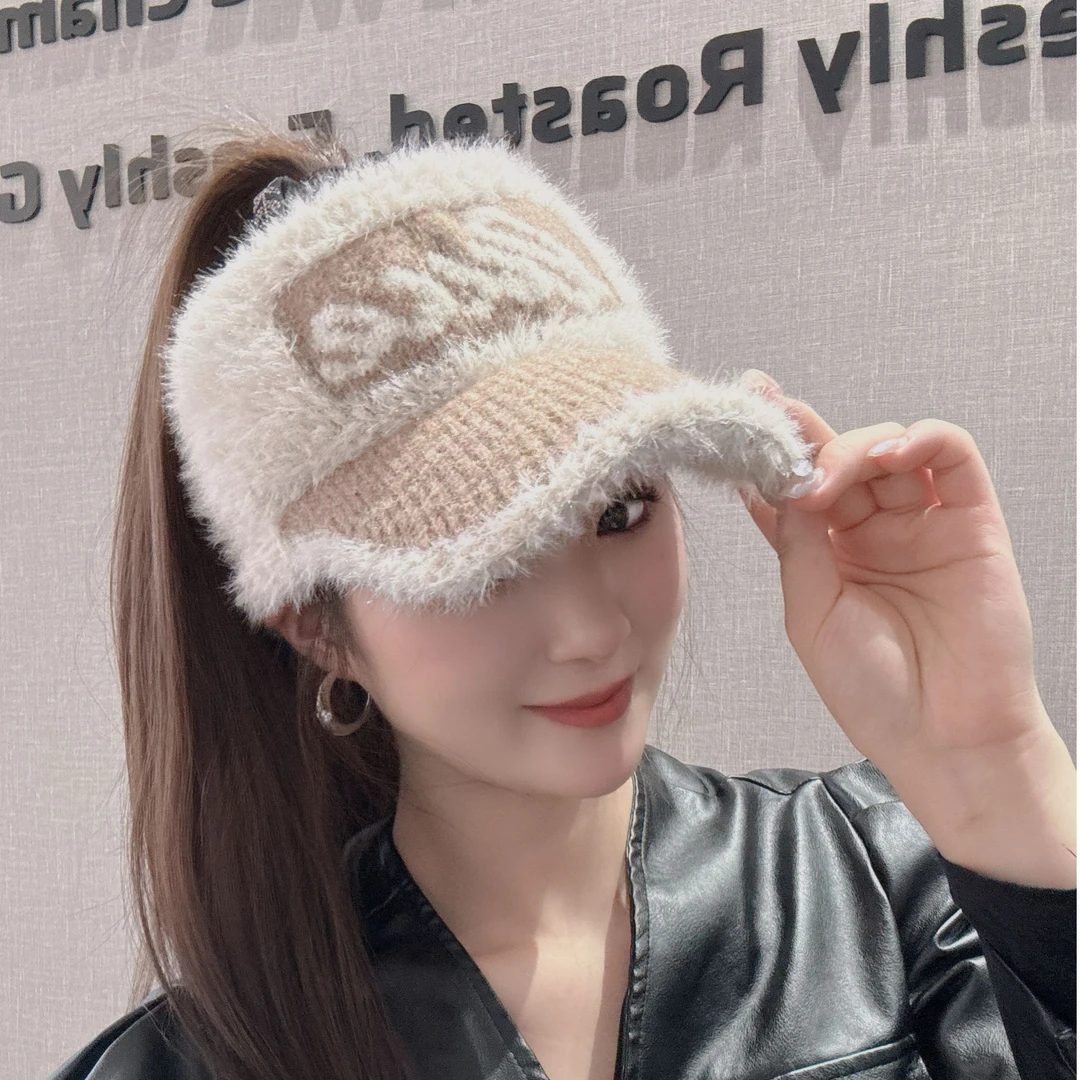 秋冬鸭舌帽空顶帽冬季空顶女帽子韩版编织时尚盆帽网红针织百搭