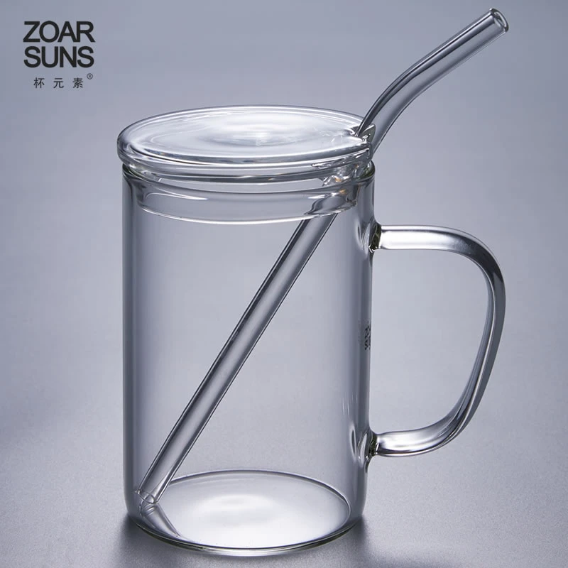 吸管杯耐热玻璃杯茶杯随手杯带把水杯子花茶杯早餐牛奶杯
