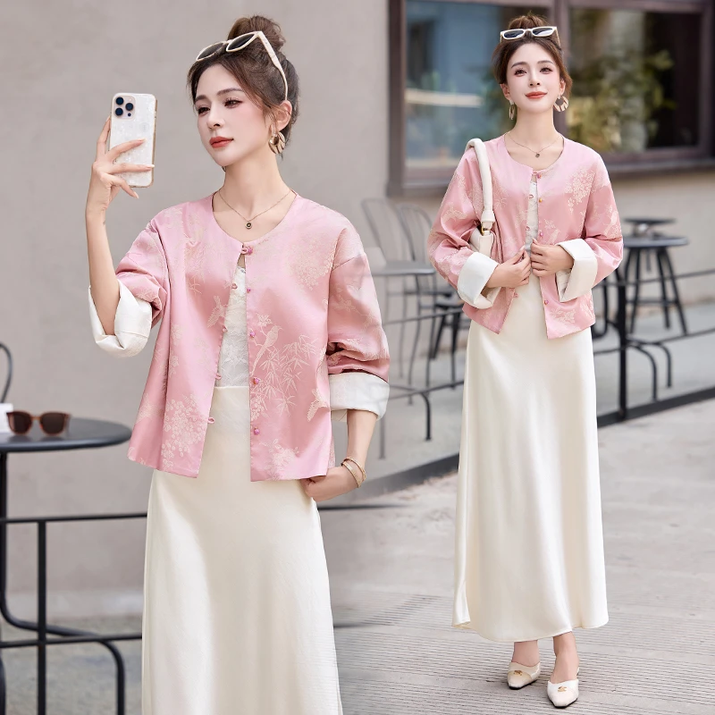 新中式国风复古提花外套女2025年秋季新款温柔风气质减龄短款上衣