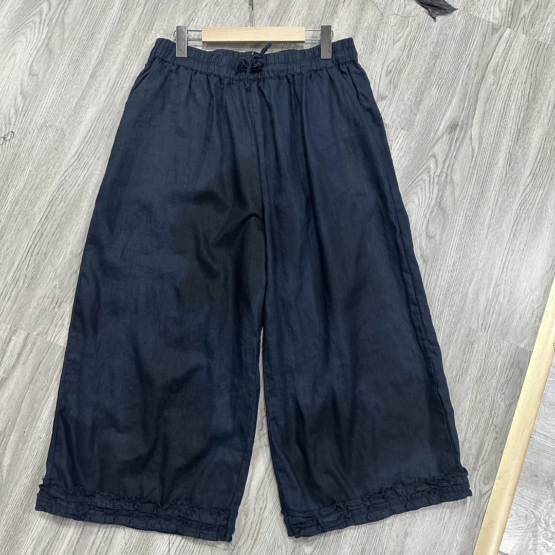 Phm夏季新款苎麻阔腿花边裤XH 661