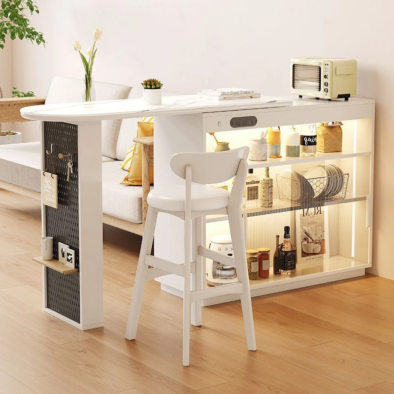 实木吧台桌子小户型客厅伸缩移动一体餐边柜隔断柜多功能边几