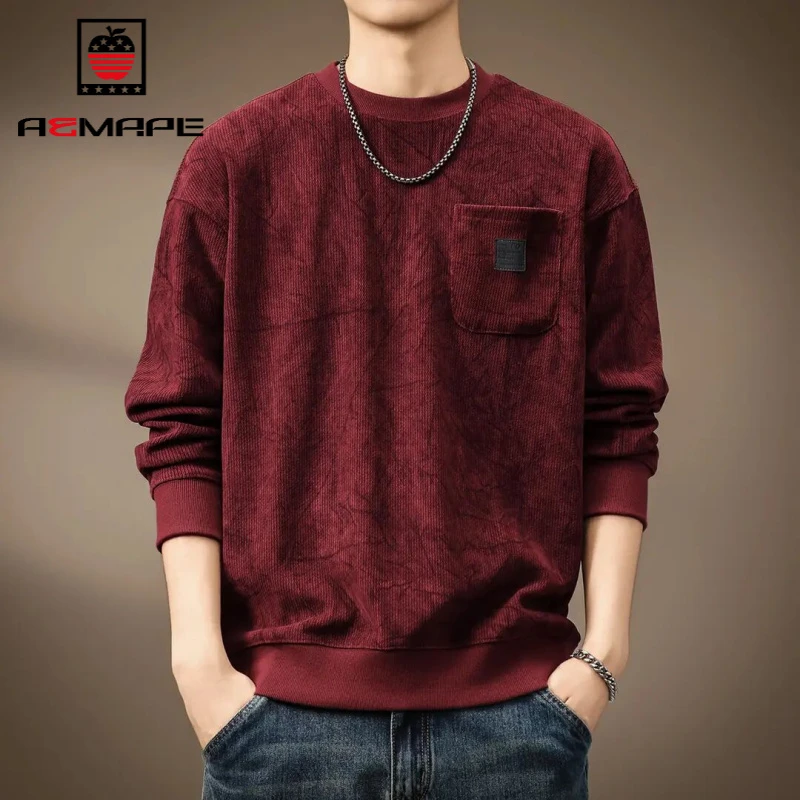 高端重磅德澳绒卫衣男士秋季印花圆领宽松长袖T恤休闲打底衫