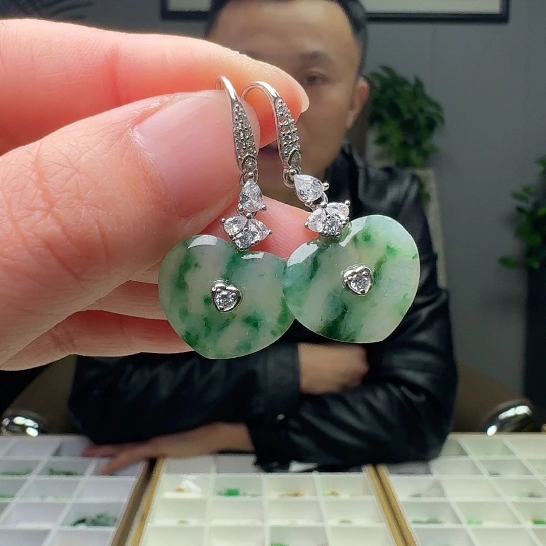 翡翠银S925镶嵌耳饰多样性发货其一