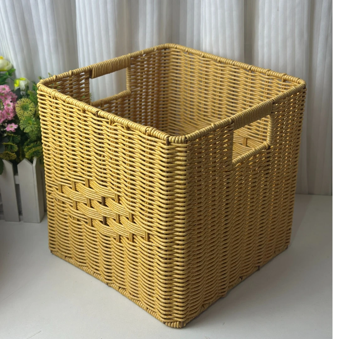 K4正方形衣服手工家用简约形仿藤编置物储物篮收纳篮大容量特大号