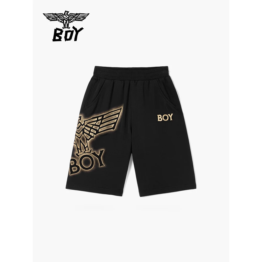 BOY JUNIOR25春儿童潮牌短裤老鹰印花宽松舒适中裤男女童中大童