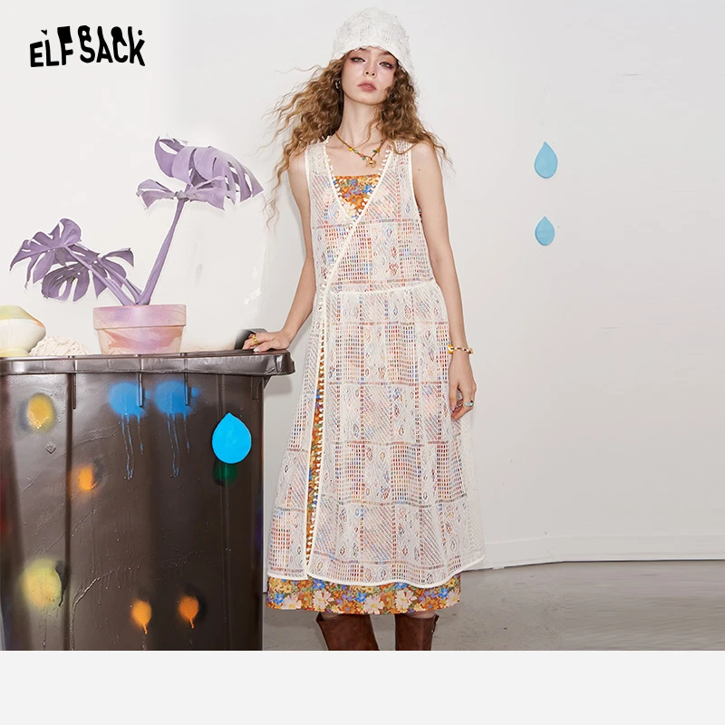 妖精的口袋波嬉风碎花吊带连衣裙两件套女2025夏季新款设计感长裙