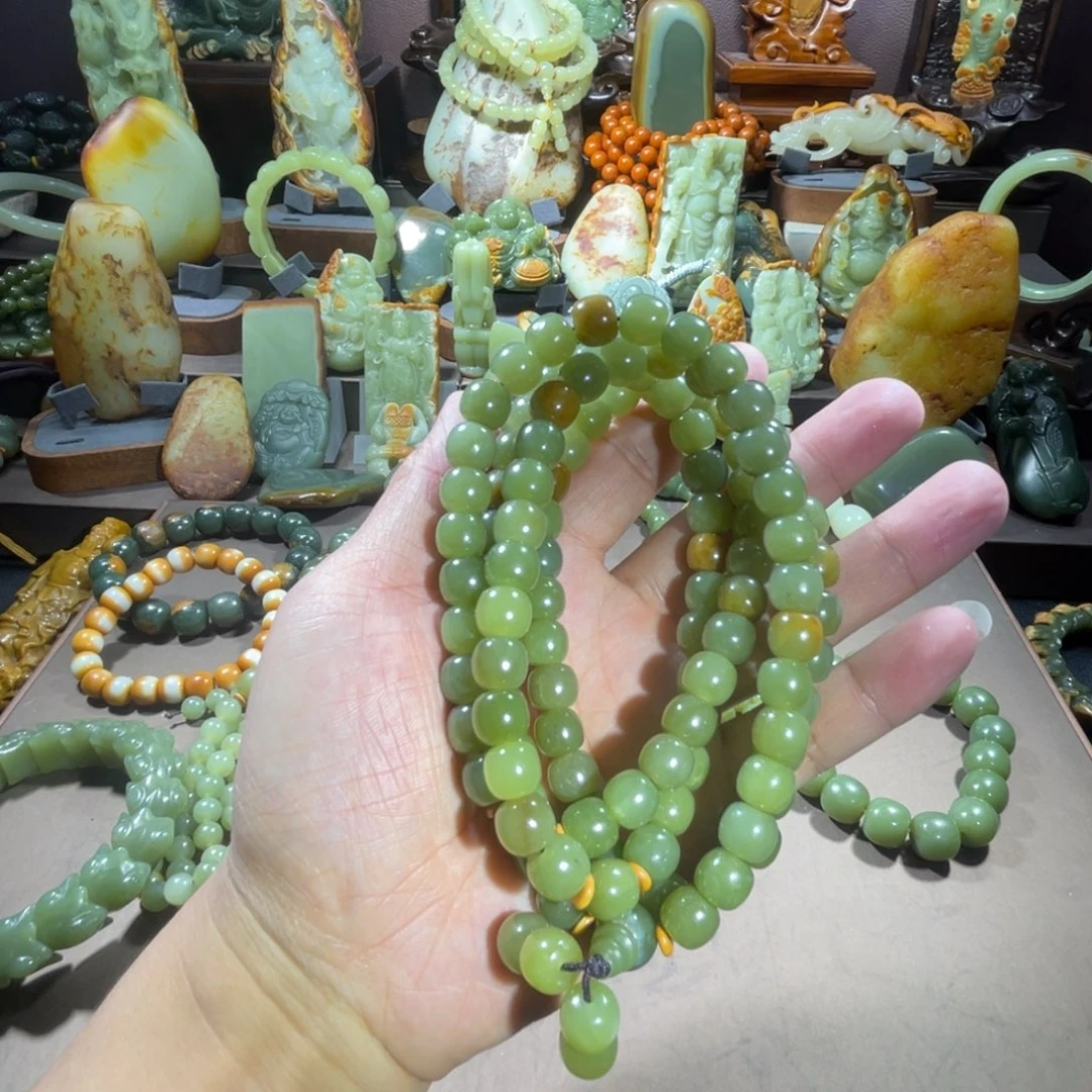 透闪石质玉108卡9✖️10未镶嵌维*