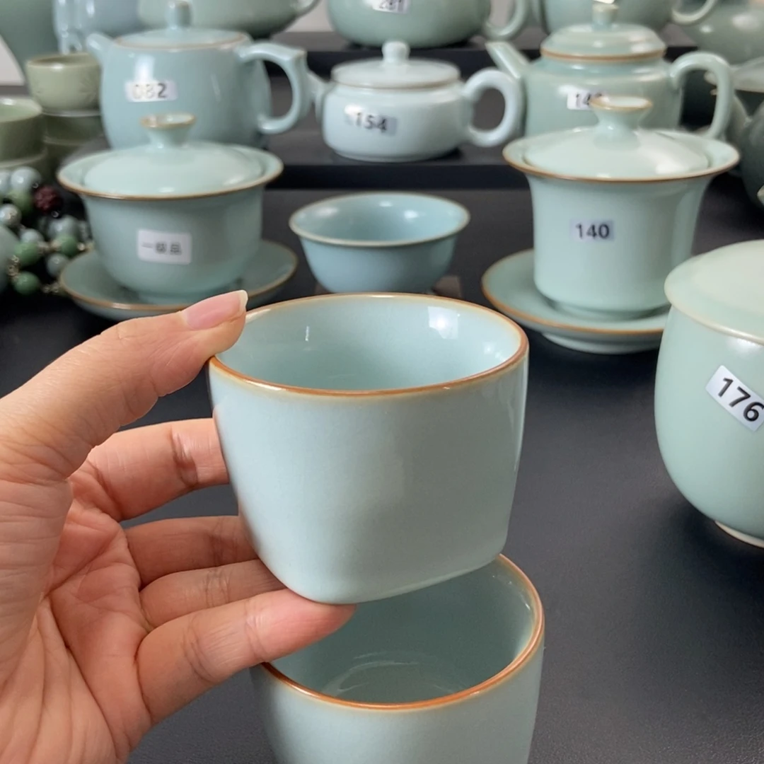 壶一级品天青釉天圆地方杯2支
