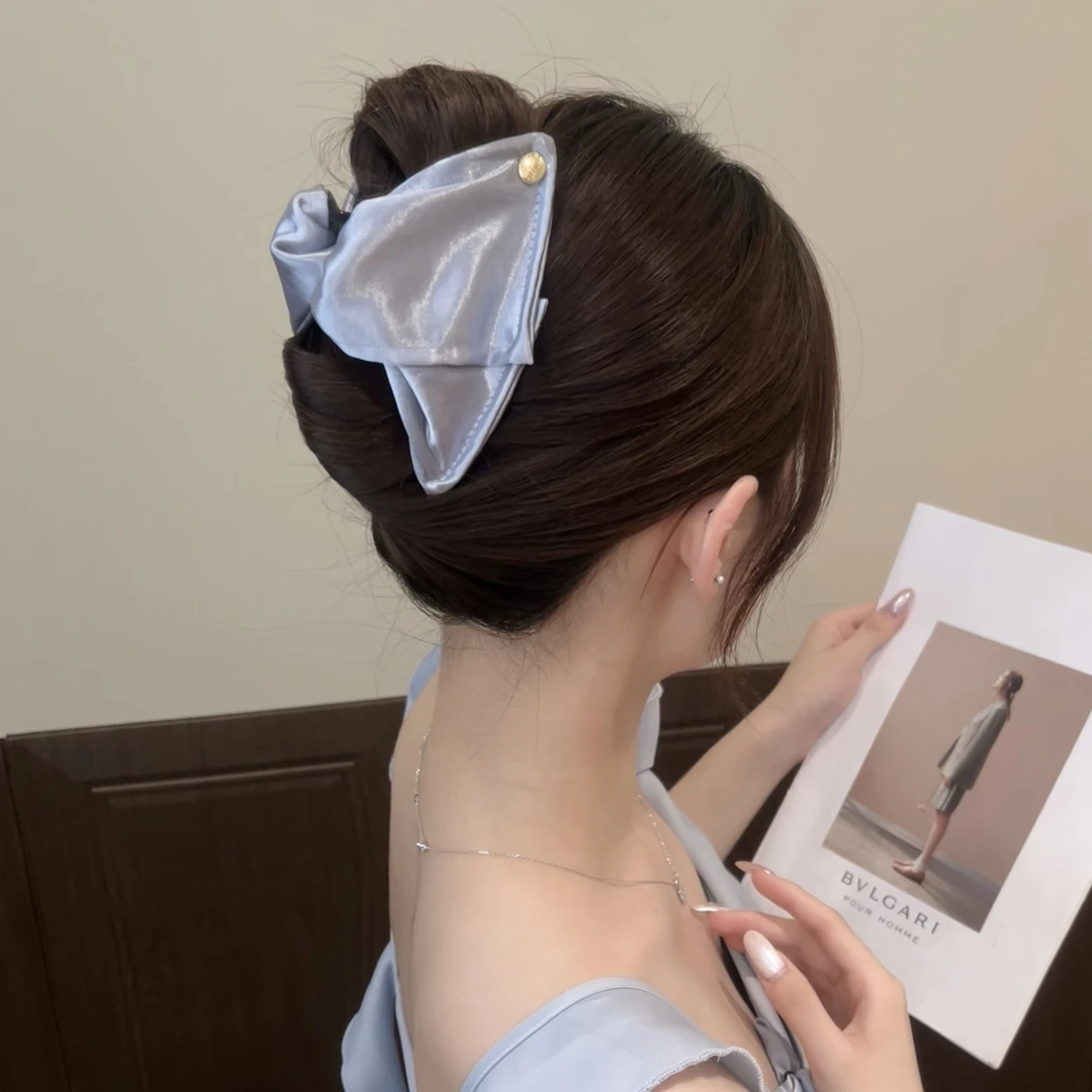 鎏光缎面贝壳抓夹纯色布艺鲨鱼夹高级感通勤盘发夹子气质发饰发抓