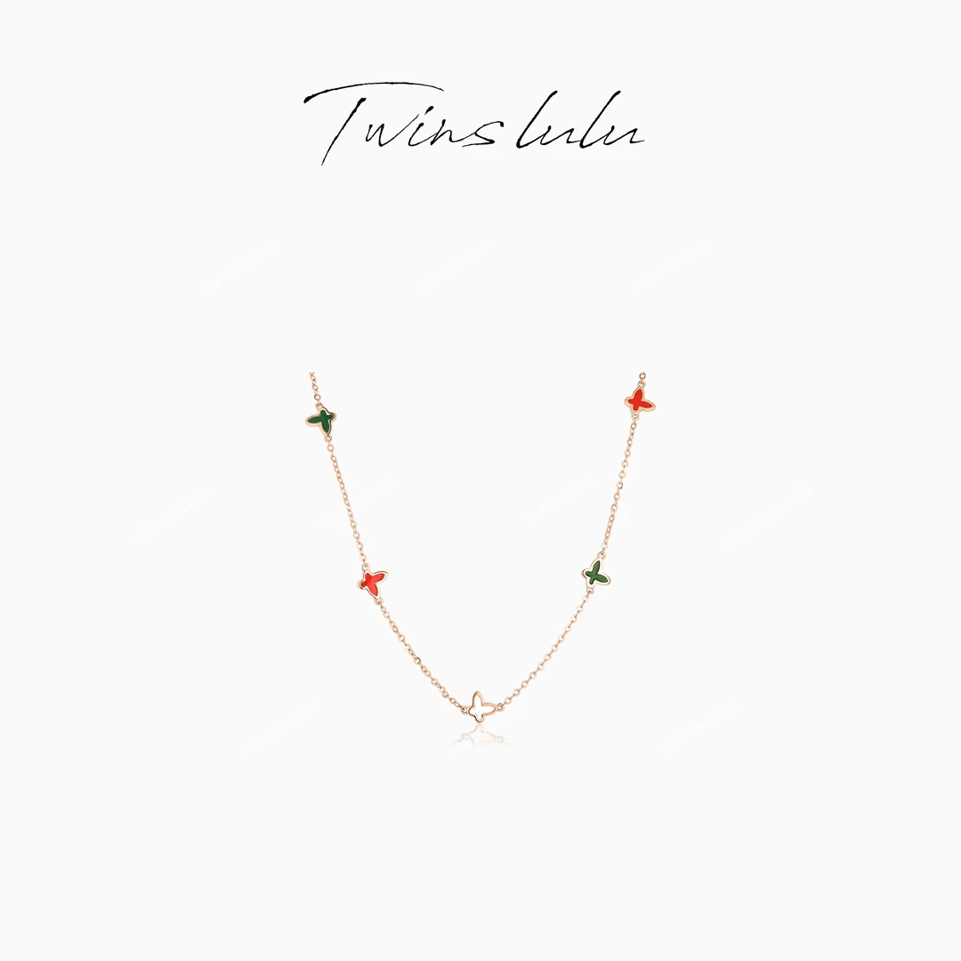 TWINS LULU925银镀K金 秋上新轻奢首饰女款多彩蝴蝶项链TSJ9970