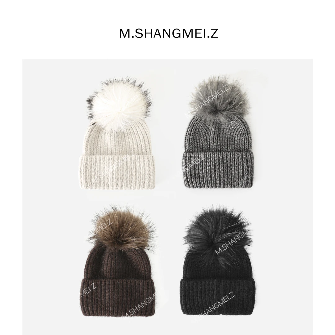 M.SHANGMEI.Z/沐熙美大哥毛球纯色加绒复古百搭针织帽子F11489