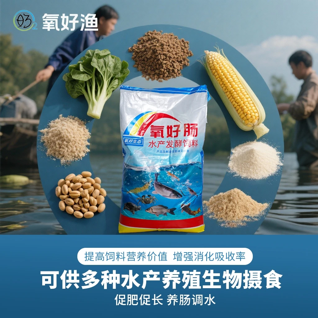 1吨氧好肠水产发酵浓缩饲料适用鱼虾蟹养殖通用