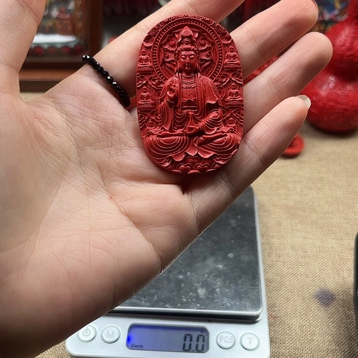 天然辰砂观音吊坠