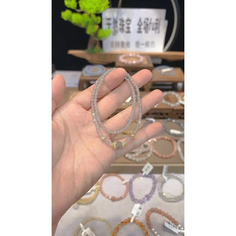 双圈灰月光搭大珠款手串4902