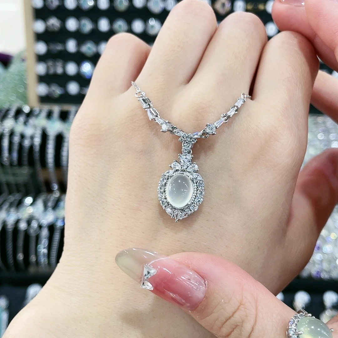 蛋***^蛇纹石玉银S925镶嵌套链