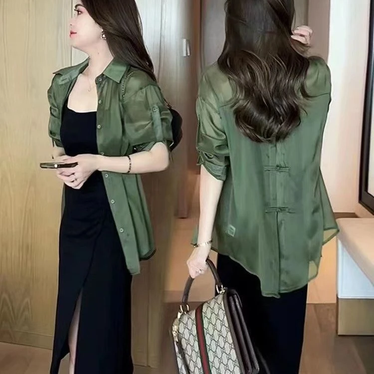 夏季小众设计感大码防晒衬衫女夏款薄款外套衬衣2025新款雪纺上衣