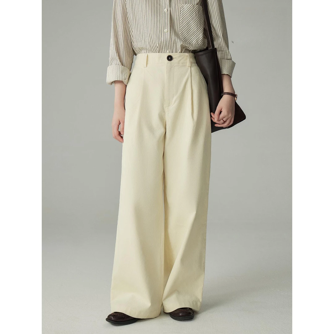 造型感秋冬灯芯绒阔腿裤女宽松百搭休闲裤氛围感直筒裤长裤保暖