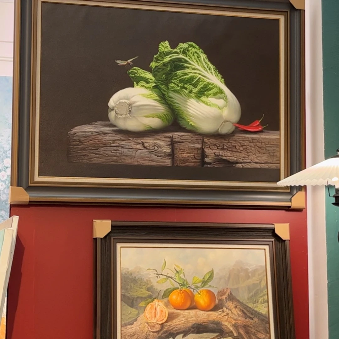 油画老*根白菜纯手绘油画带框90×120