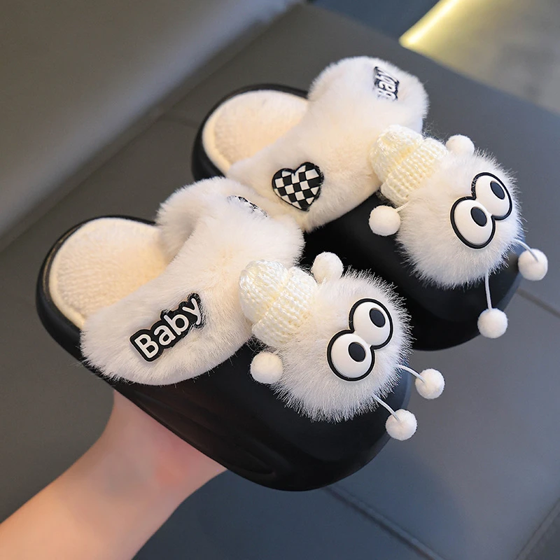 中小童加绒儿童冬季棉拖鞋卡大童冬季加厚加绒拖鞋宝宝保暖居家