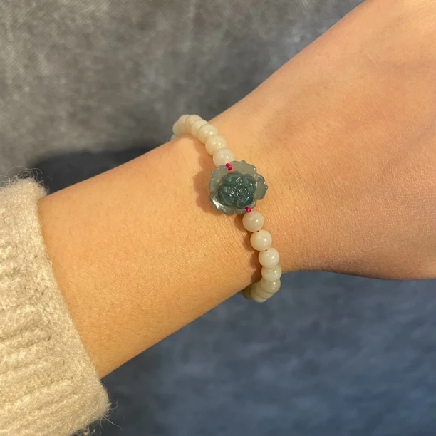 0286和田玉藕粉色单圈牡丹手链