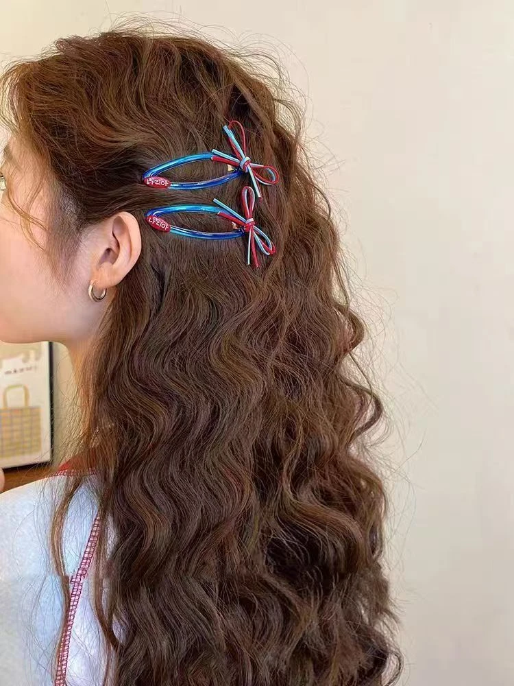 红蓝撞色~蝴蝶结发夹女bb夹侧边夹2025新款刘海夹前额碎发卡头饰