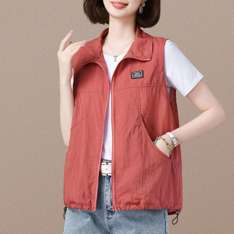 薄款防晒马甲女夏装2025年新款中年妈妈宽松休闲百搭外穿坎肩背心