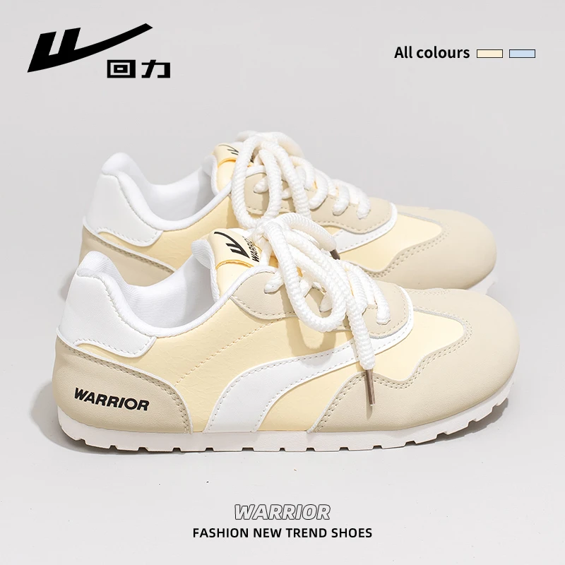 回力奶黄德训鞋女软底2025新款秋冬季加绒泡芙小众百搭休闲小白鞋